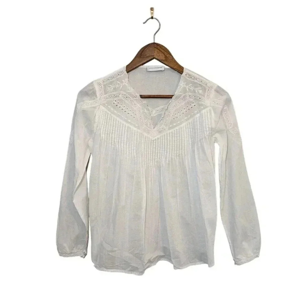 Les Coyotes De Paris Girls White Sabrina Eyelet 100% Cotton Top Size 14 Crochet